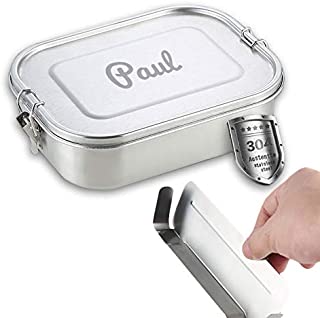 Looxis Boîte à Déjeuner En Acier Inoxydable Avec Gravure Au Laser, Avec Séparation Et Joint D'étanchéité - Boîte à Sandwich Avec Nom Gravé (m, Acier Inoxydable) - B08DG2JYQL