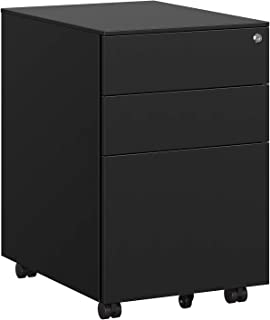 Songmics Caisson De Bureau Metal, Caisson De Rangement Mobile, Avec Roulettes Et Serrure, Pour Documents Et Dossier Suspendu, Avec 3 Tiroirs, 39 X 52 X 60 Cm Noir Ofc60bk - B07BK3Q5FQ