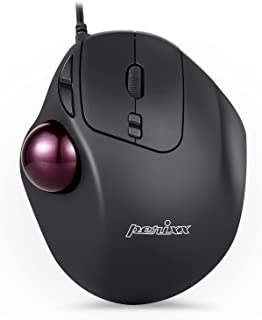 Perixx Perimice-517, Souris Trackball Filaire Ergonomique Programmable - 2 Niveaux De Dpi 400/1000, 7 Boutons, Droitiers, Noire Et Rouge - B07CPW9GZC