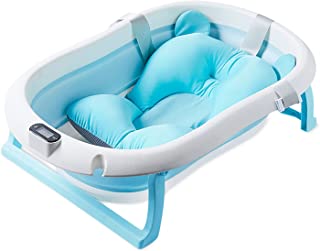 Sonarin Baignoire Pliable Pour Bébé Avec Détection De Température En Temps Réel,antidérapante Bassin De Douche Portable Baignoire Bebe Avec Coussin Pour Nouveau-né Enfants,drainage Rapide(bleu) - B09BQJZ3R1