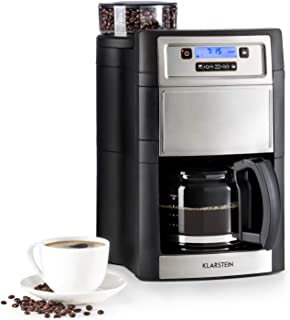 Klarstein Aromatica Ii Duo - Machine à Café Grains, Cafetière à Grain Avec Broyeur, 1000 W, Timer, Filtres Au Charbon Actif Et Permanent, Verseuse En Verre 1,25l - Argent - B07K8S4S6N