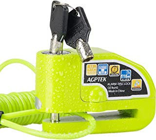 Agptek Kit D'alarme Moto Antivol, 110db Bloque Disque+1.5m Câble Antivol Sécurité à Ressort +2 Clés Et Sac De Bloc, Cadenas Moto Serrure Avec Alarme Pour Moto/vélo/trottinette, Vert - B07RM34KDP