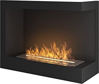 Cheminée Murale D'angle Encastrée Au Bioéthanol Avec Verre De Protection Inclus Cadre En Acier Inoxydable Noir Semi-mat (60 Cm à Droite) - B083V6F1BB