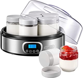 Fohere Yaourtière Automatique Avec Minuteur Et 7 Pots(180ml) En Verre De Yaourt, Facile à Utiliser, Machine Pour Yaourt Fait Maison, Corps En Acier Inoxidable, Sans Bpa - B09WY6P2WK