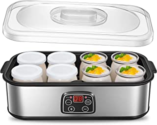 Yaourtière 8 Pots, 180ml Pot En Verre Avec Couvercle, Yaourtière Avec Écran Numérique, Thermostat Réglable Et Minuterie, Arrêt Automatique, Idéal Pour Famille Et Yaourts Faits Maison - B09WVLTB58
