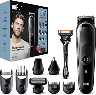 Braun 5 Tout-en-un, Tondeuse Électrique À Barbe 9-en-1 Pour Homme, Tondeuse Pour Visage, Cheveux, Corps, Oreilles, Nez, 7 Accessories, Mgk5380, Noir/bleu - B09L793PH8