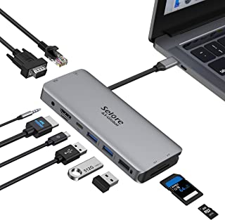 Hub Usb C, Adaptateur Multiport 10-en-1 Vers Hdmi Et Vga, Ethernet Rj45, Port Audio, Lecture Carte Sd/tf, Port Pd 100w, Ports Usb 3.0 Et Audio 3.5mm Pour Macbook Pro/air 2020 Dell Xps Tablette Type C - B0836MZXP9