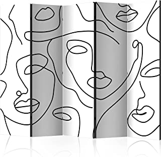 Murando Paravent Abstrait 225x172 Cm Une Seule Côté Impression Sur Toile Intissée 100% Opaque Foto Paravent Décoratif En Bois Avec Interieur Impression Esquisser Visage Femme Noir Blanc H-a-0239-z-c