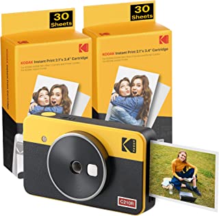 Kodak Mini Shot 2 Retro, Appareil Photo Argentique Instantané Avec Imprimante Photo Portable Sans Fil, Bluetooth, Compatible Ios Et Android, 5,6 X 8,6 Cm, Lot De 68 Feuilles - Jaune