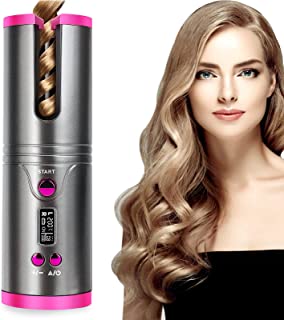 Fer à Friser Automatique Sans Fil, Fer à Boucler Auto Rotatif Portable, Boucleur à Cheveux Automatique, Boucleur A Cheveux Rechargeable Usb, Bigoudi Anti-brûlures Avec Affichage De Lcd (gris) - B0B8ZCW431