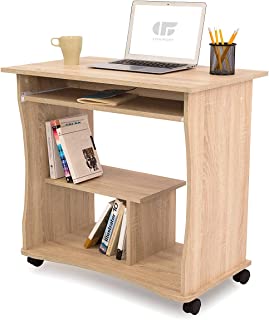 Comifort Bureau D'ordinateur Avec Plateau Coulissant - Bureau Robuste Et Spacieux, Style Moderne Et Minimaliste, Capacité De Stockage, étagère Et Roulettes, Couleur Chêne - B075R9C56Z