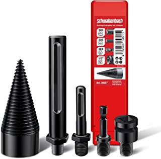 Fendeur De Bois Conique Schwabenbach ® 42mm Avec 4 Adaptateurs - Fendage Précis Et Rapide Du Bois - Fendeur Conique - Qualité Supérieure - Perceuse Pour Bois De Chauffage - B092TX36YZ