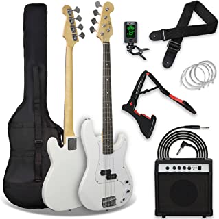 3rd Avenue Pack Guitare Basse électrique 4/4 Taille Standard Pour Débutants Avec Amplificateur 15 w, Accordeur, Housse, Jack, Sangle, Stand Et Jeu De Cordes De Rechange – Blanc