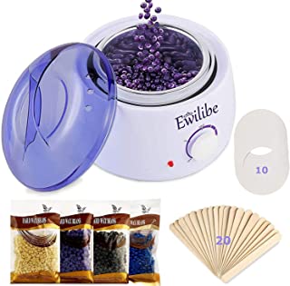 Ewilibe Chauffe Cire épilation à La Cire Chaude Wax Warmer Hair Removal Kit Avec Thermostat, 500 Ml, Fondu En 10 Minutes, 4 * 100g De Grains De Cire, 20 Spatules, 10 Cercles De Papier Anti-salissures - B07DWLSBRW