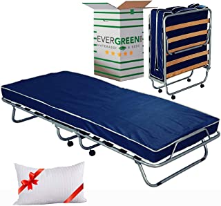 Evergreenweb - Confortable Lit D'appoint 80x190 Avec Matelas Mousse H 10 Cm Avec Oreillers En Memoire Gratuit Sommier à Lattes En Bois Et Roulette, Orthopédique, Invité - Pliant + Roulettes