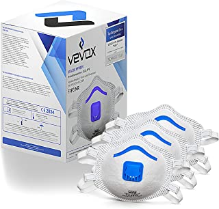 Vevox® Masques Ffp3 - Boite De 5, 10 Ou 20 - Avec étanchéité Confort Plus - Ffp3 Respirator Facemask - Masque Respiratoire Ffp 3 Avec Valve - Certifié Ce Pour Une Protection Maximale - B098TG2WNY