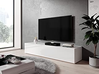 Furnix Zibo Meuble Tv Bas Sur Pied Avec 2 étagères à Rabat Blanc Brillant 160 X 34 X 34 Cm