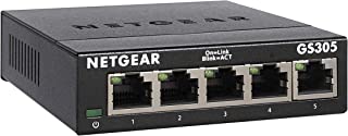 Netgear (gs305) Switch Ethernet 5 Ports Rj45 Métal Gigabit (10/100/1000), Switch Rj45,plug-and-play, Fonctionnement Silencieux, Positionnement Sur Un Bureau Ou Au Mur, Idéal à Domicile Ou Pme