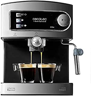Cecotec Machine à Café Expresso Power Espresso 20. 20 Bars De Pression, Réservoir D’1.5 L, Bras Double Sortie, Buse Vapeur, Plateau Réchauffe-tasses, Finitions En Acier Inoxydable, 850 W. - B0763N7WMP