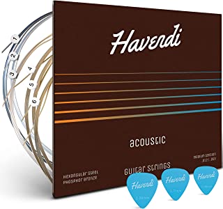 Havendi® Cordes De Guitare Acoustique - Cordes En Acier De Qualité Supérieure Pour Guitare Acoustique Revêtues De Bronze Phosphoreux (jeu De 6 Cordes), Y Compris 3 Plectres - B093DS6L7R