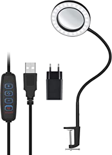 Lampe Loupe, Novolido Lampe De Bureau Loupe Led, Grossissement 5x, 800lm, Col De Cygne Flexible De 50 Cm De Long, 3 Modes De Couleur Et Gradation En Continu, Verre Véritable De 10cm De Diamètre, 8w - B08SC5TTHF