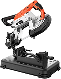 Anbull Scie à Ruban Métallique Avec Projecteur Led, Scie à Métaux 1100 W/230 V, Réglable 0-45 °, Scie à Ruban Avec Socle Amovible, établi En Acier Allié
