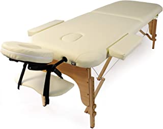 Wiltec Table De Massage 2 Zones Couleur Crème Pliable Accoudoirs Chaise Cosmétique Réglable Hauteur Mobile